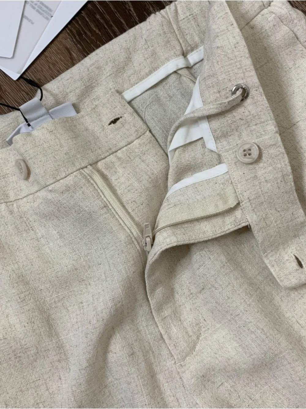 Raith Mens cami linen straight leg trouser in oatmeal L NWT